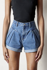 Load image into Gallery viewer, High Rise Roll Up Denim Shorts - Beloved Apparels
