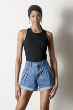 Load image into Gallery viewer, High Rise Roll Up Denim Shorts - Beloved Apparels
