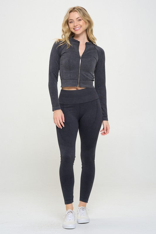 Ribbed Knit Tracksuit Two-Piece Set - Beloved Apparels