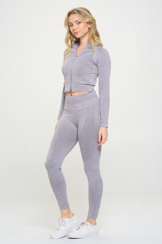 Ribbed Knit Tracksuit Two-Piece Set - Beloved Apparels