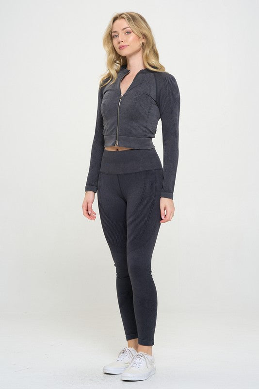 Ribbed Knit Tracksuit Two-Piece Set - Beloved Apparels