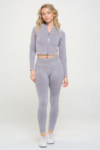 Ribbed Knit Tracksuit Two-Piece Set - Beloved Apparels