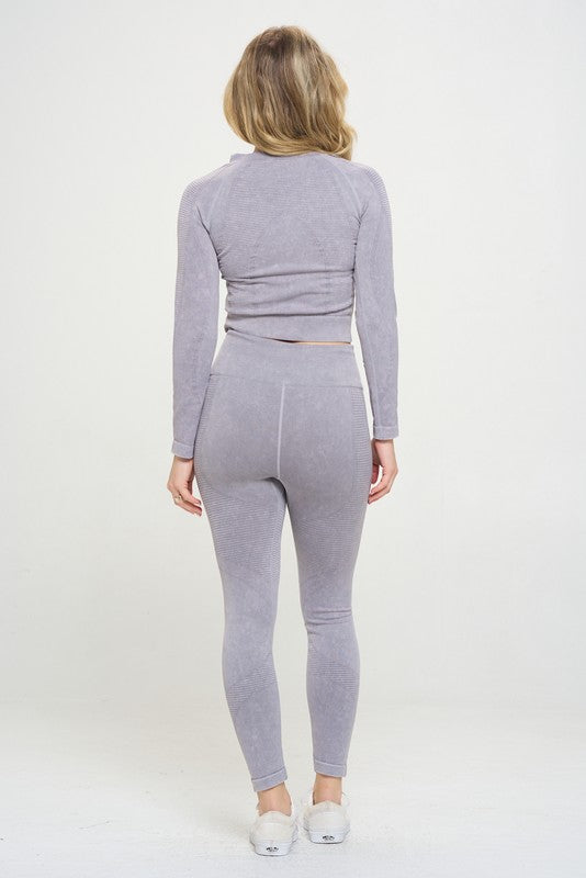 Ribbed Knit Tracksuit Two-Piece Set - Beloved Apparels