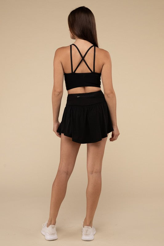 Wide Band Tennis Skirt with Zippered Back Pocket - Beloved Apparels