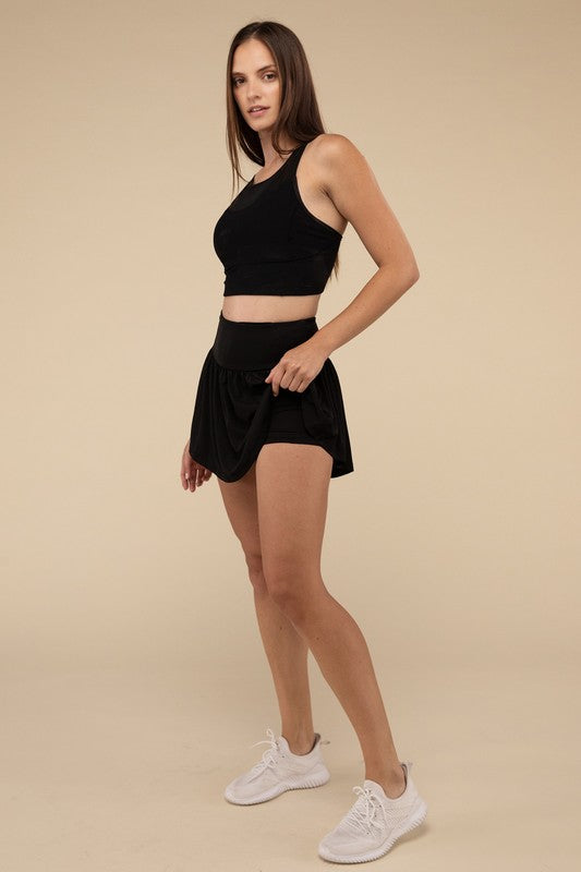 Wide Band Tennis Skirt with Zippered Back Pocket - Beloved Apparels