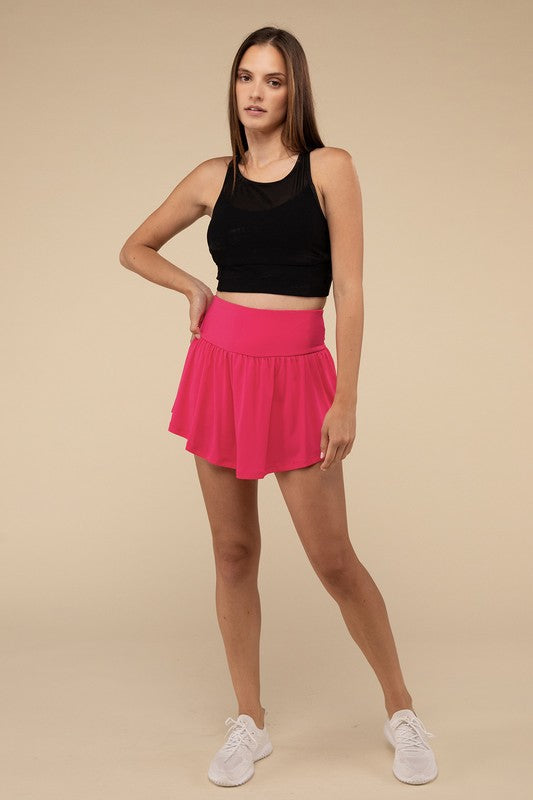 Wide Band Tennis Skirt with Zippered Back Pocket - Beloved Apparels