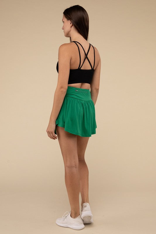 Wide Band Tennis Skirt with Zippered Back Pocket - Beloved Apparels