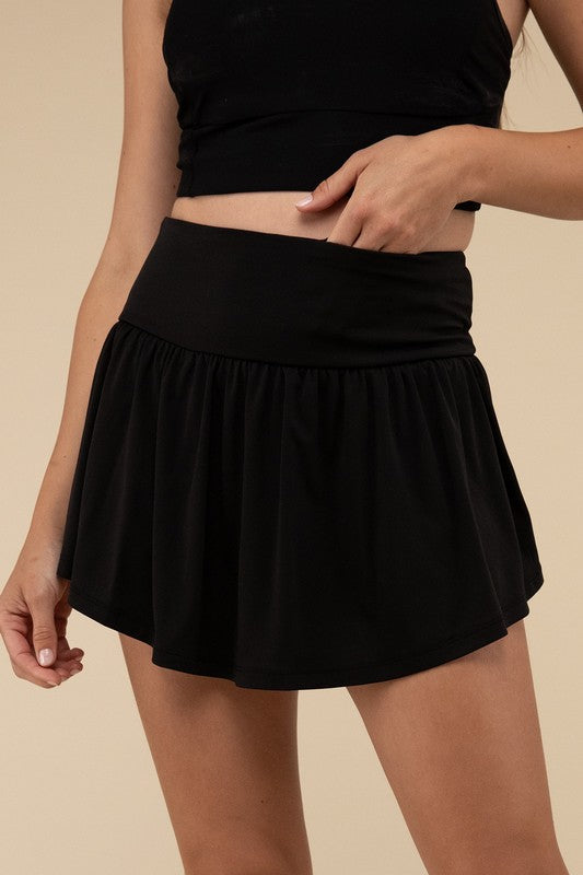 Wide Band Tennis Skirt with Zippered Back Pocket - Beloved Apparels