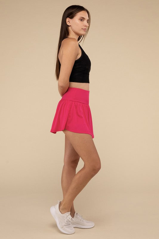 Wide Band Tennis Skirt with Zippered Back Pocket - Beloved Apparels