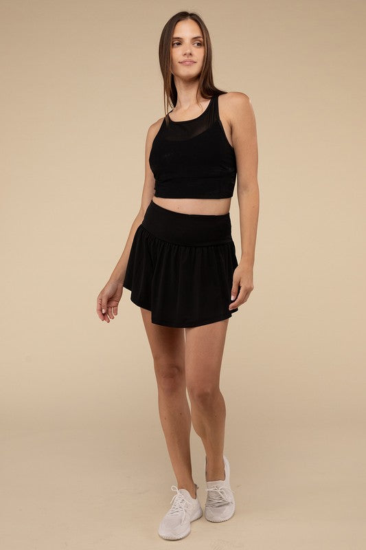 Wide Band Tennis Skirt with Zippered Back Pocket - Beloved Apparels