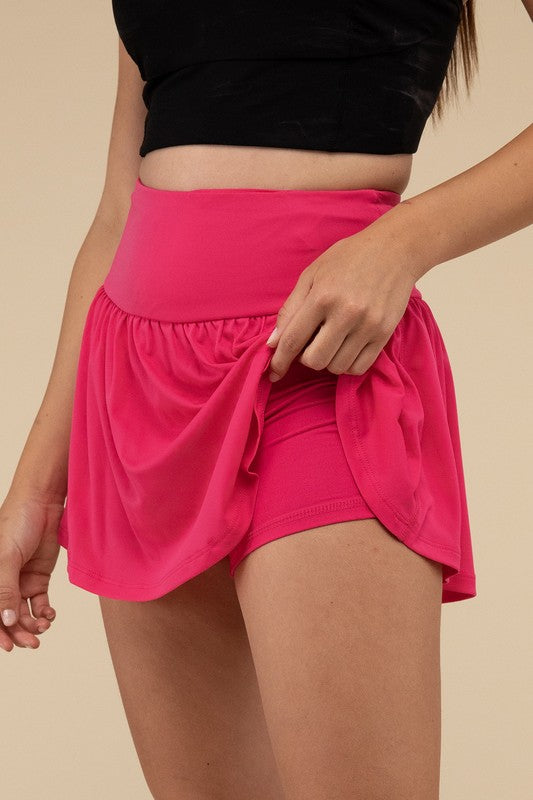 Wide Band Tennis Skirt with Zippered Back Pocket - Beloved Apparels